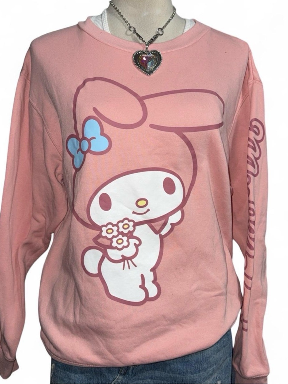Sanrio Pink My Melody Crewneck Sweatshirt with Blue Bow Graphic